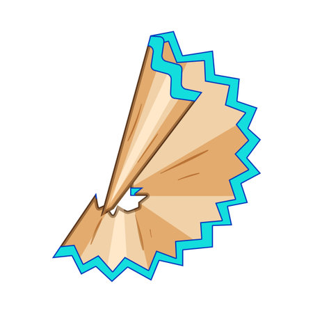 Pencil shaving spiral from a sharpened blue pencil, showing wood grain and jagged edge on white backgroundsymbol of creativity, school supplies and drawing toolsのイラスト素材