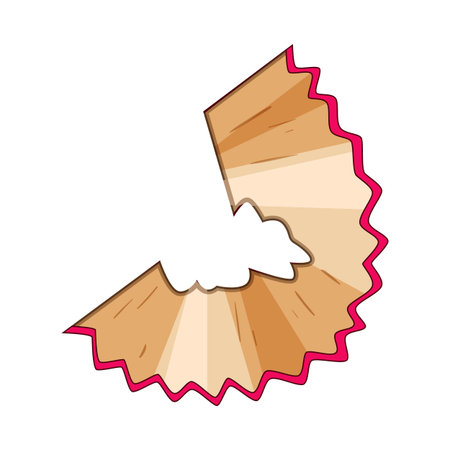 Wooden pencil shaving curled into a spiral with a pink edge, symbolizing school, art and creativity on a clean white background for design and education useのイラスト素材