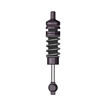 Vehicle suspension component showcasing a shock absorber and spring assembly, designed for dampening impacts and vibrations, ensuring stability and comfort on the roadのイラスト素材