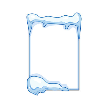 Rectangular blank frame creating a space for text or images, decorated with a layer of white snow and blue ice drips, expressing a seasonal winter concept or holiday themeのイラスト素材