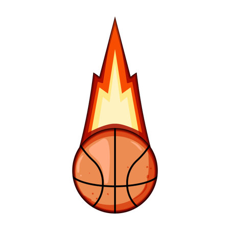 Basketball with blazing fire trail racing across white background, conveying speed, power and competitive energy for sport, game and winning performance conceptsのイラスト素材