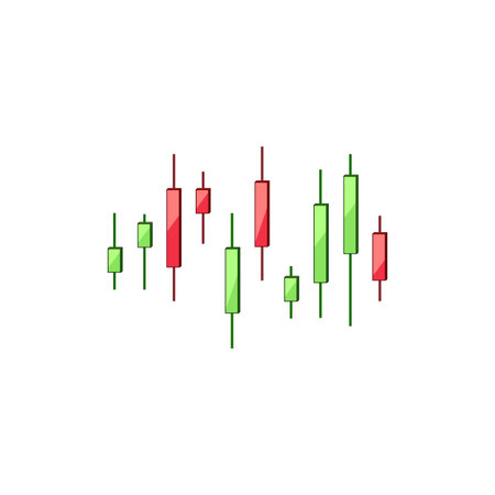 Candlestick charts illustrating financial market trends, including rising and falling prices, representing investment and economic data for professional analysis and tradingのイラスト素材