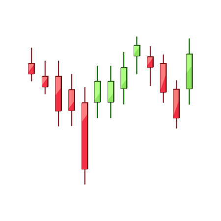 Candlestick visualizing financial market data, showing price movements, investor sentiment, and trading trends for stocks, cryptocurrencies, and forex on a clean white backgroundのイラスト素材