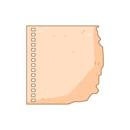 Vintage style crumpled paper sheet showing a rough, uneven right edge and small square holes on the left side, providing a textured empty background for text or designのイラスト素材