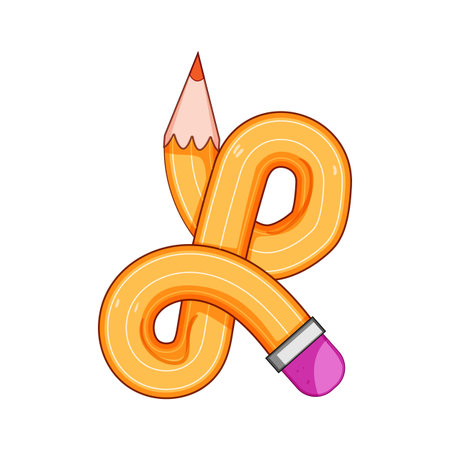 Flexible yellow pencil with a pink eraser bending and twisting into an intricate knot shape, symbolizing creativity, innovation, and problem solving on a white backgroundのイラスト素材