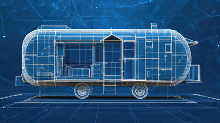 innovtion blueprint style for a rotating mobile home