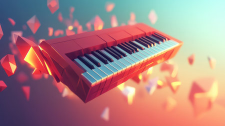 3d low poly style flying keyboard