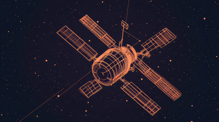 design line art style of a looping satellite