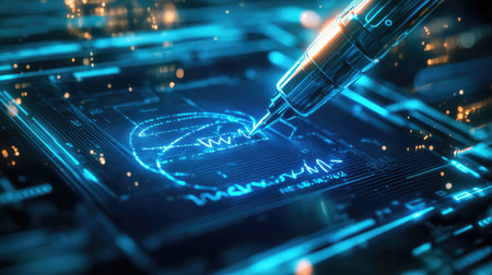 hologram sci fi style pulsating contract signatureの写真素材