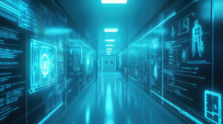 cloud high tech data stream from hospital hallway