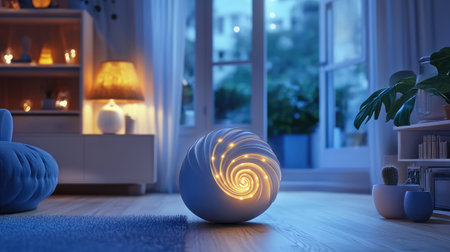 device 3d render style of a spiraling smart home device
