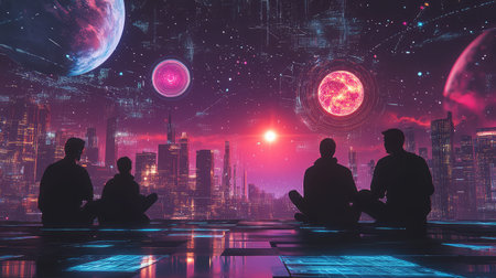 aliens vibrant sci fi themed group chatの写真素材