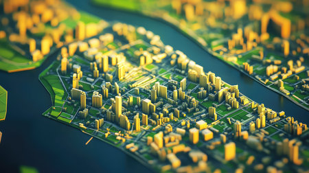 map low poly style rotating smart city map