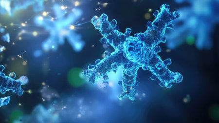 design infographic depicting an abstract visualization of an antibody cell