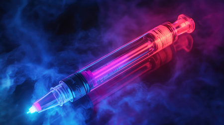 pen neon glow holographic display of an epinephrine pen