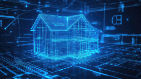innovtion blueprint of a landlord icon holographic projection