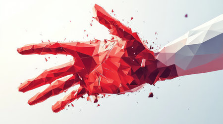 3d low poly style disintegrating hand