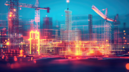 3d low poly holographic projection of a construction site