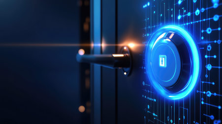 technology glowing effect on infographic for smart lock system