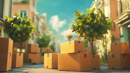 organic stylized animated scene of moving day with organic texture