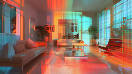 virtual glitch in the holographic projection of interior staging