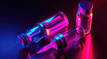 vccine neon glow style of dismantling a vaccine vialの写真素材