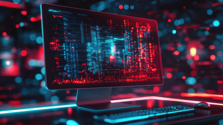 computer 3d rendered style of a pulsating desktop computer