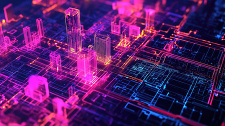 digital futuristic glitch style scan of an urban zoning map
