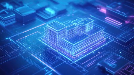 building high tech stylized animation of a hospital building