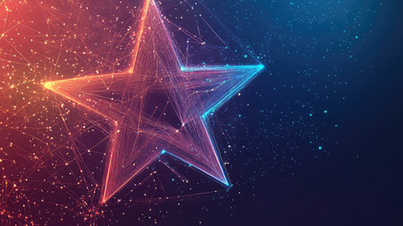 design star wireframe style with glitch transition