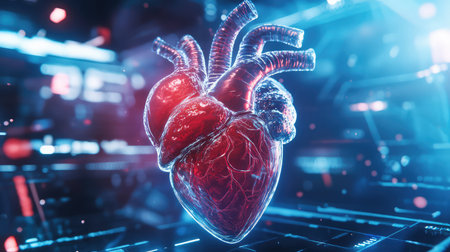 surgery focusing on a heart transplant model in a medical hud