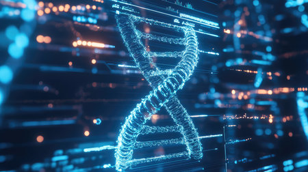 genetics futuristic dna helix scan in a medical hud style