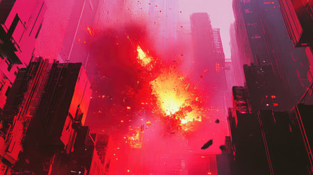 neon cyberpunk style exploded view of a moving day scene