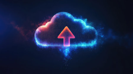 upload abstract style icon of an emerging cloud upload