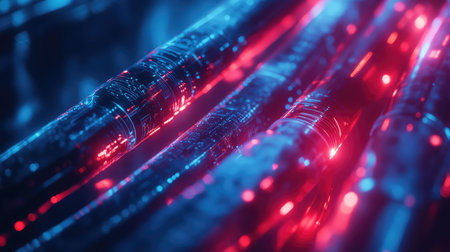 futuristic cyberpunk style flashing network cable