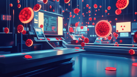 technology futuristic blood bank scan in paper cutout style