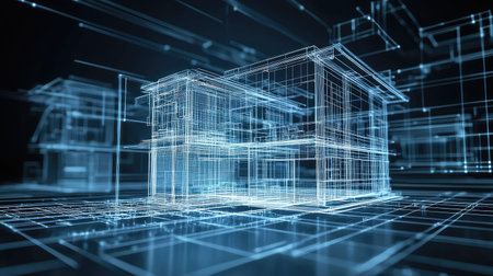 design futuristic wireframe 3d floor plan in an exploded view