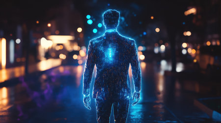 futuristic holographic style businessman projection