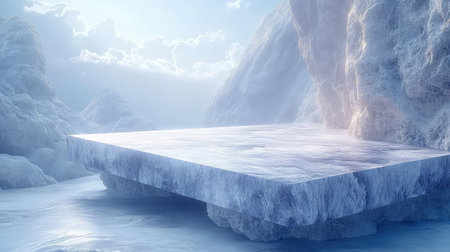 Stone product display stage in a frozen landscapeの写真素材