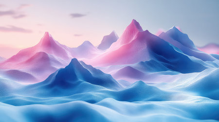 Abstract fantasy mountain landscape with pastel gradient colors