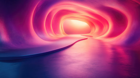 Abstract glowing pink purple tunnel journey light path