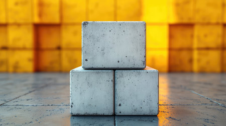 Concrete cubes stack creating geometric abstract backgroundの写真素材