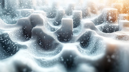 Abstract winter landscape with falling snow particles