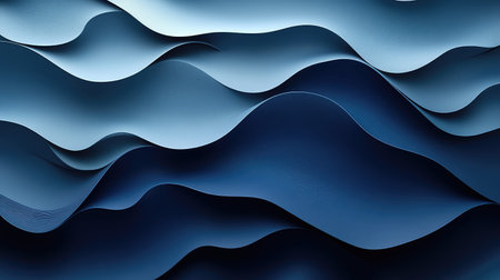 Blue wavy paper art creating elegant abstract flowing background