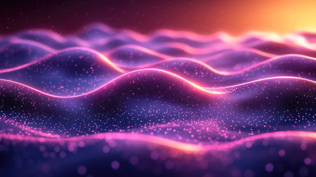 Abstract flowing wave particles visualizing digital technology energy