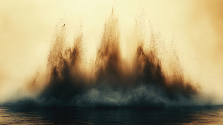 Abstract explosion of powder with water reflectionの写真素材