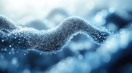 Evolving digital network connecting data points in an abstract wave