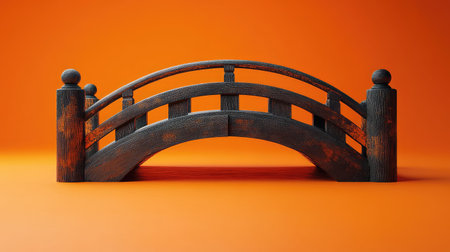 Miniature wooden japanese bridge symbolizing connection and pathwayの写真素材