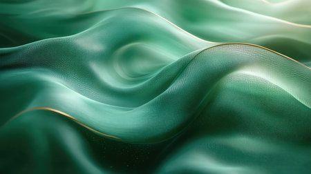 Green fabric silk ripples flowing with golden trim