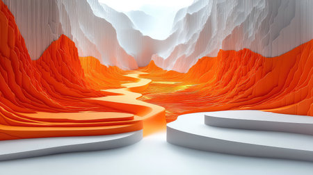 Abstract canyon landscape with winding orange path